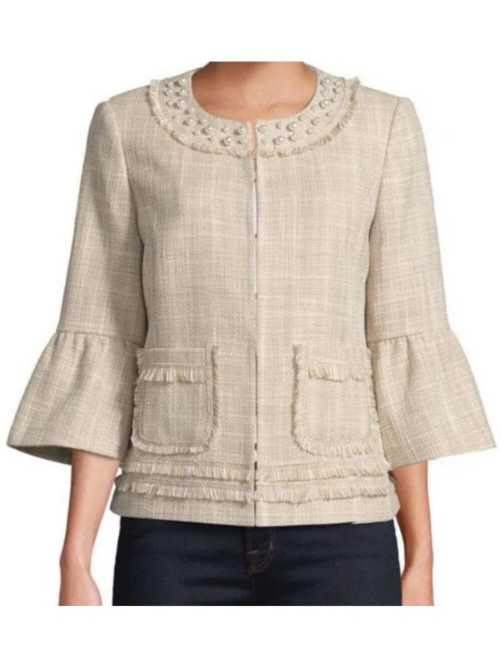 Karl Lagenfeld women's cream blazer with pearl accent size 16w